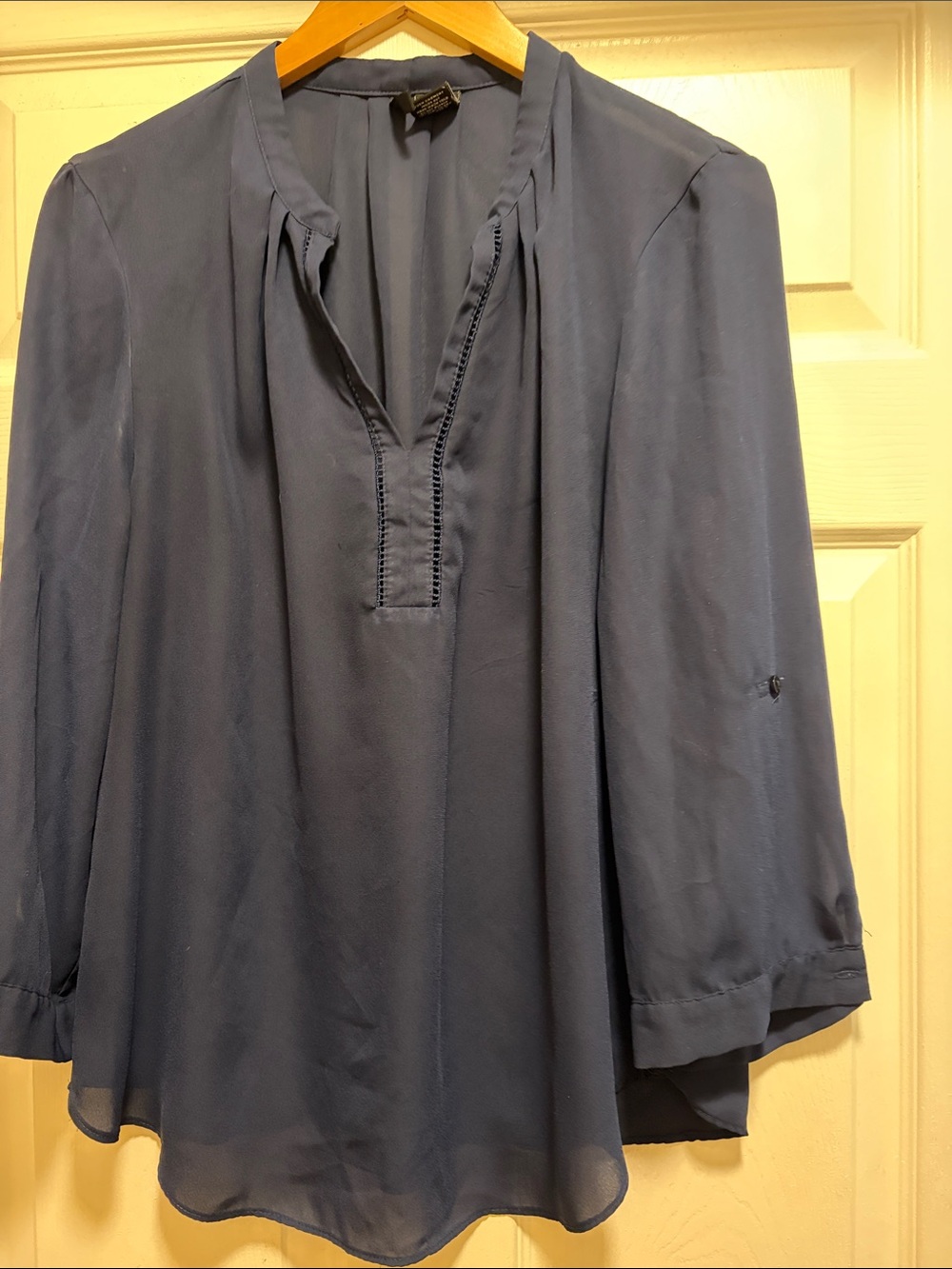 new directions Navy Blue Split V-Neck Tunic Blouse